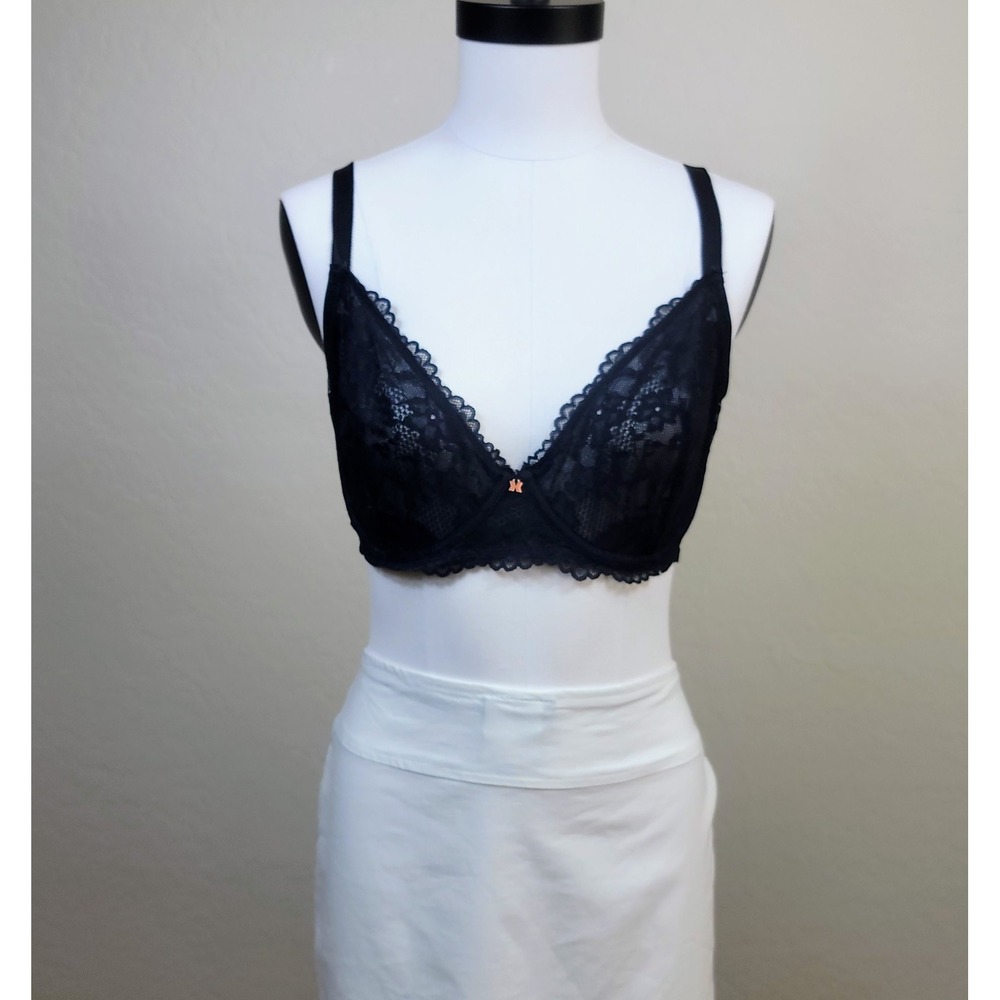 Savage X Fenty Lace Bra Womens 34DDD Black Unlined Underwire Rose Gold Hardware